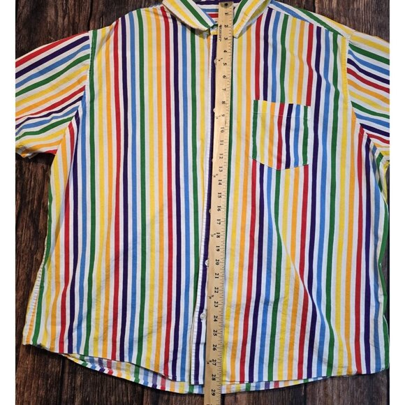 Trinity Collective Button Up Short Sleeve Multicolor Striped Shirt 80s Style 2XL - Picture 2 of 12